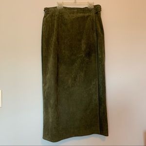 Talbots Olive Suede Wrap Midi Skirt